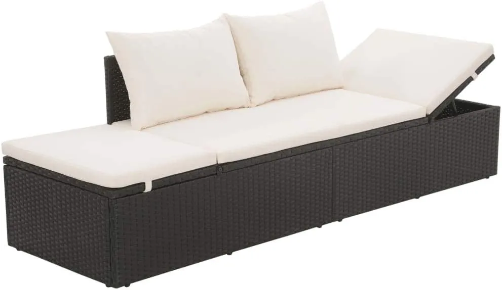 Patio Bed Black 76.8"x23.6" Poly Rattan Outdoor daybed Camping cot Patio daybed Suitable for Decks, patios and Poolside.