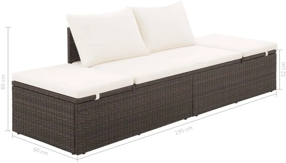 Patio Bed Brown 76.8"x23.6" Poly Rattan Outdoor daybed Camping cot Patio daybed Suitable for Decks, patios and Poolside.