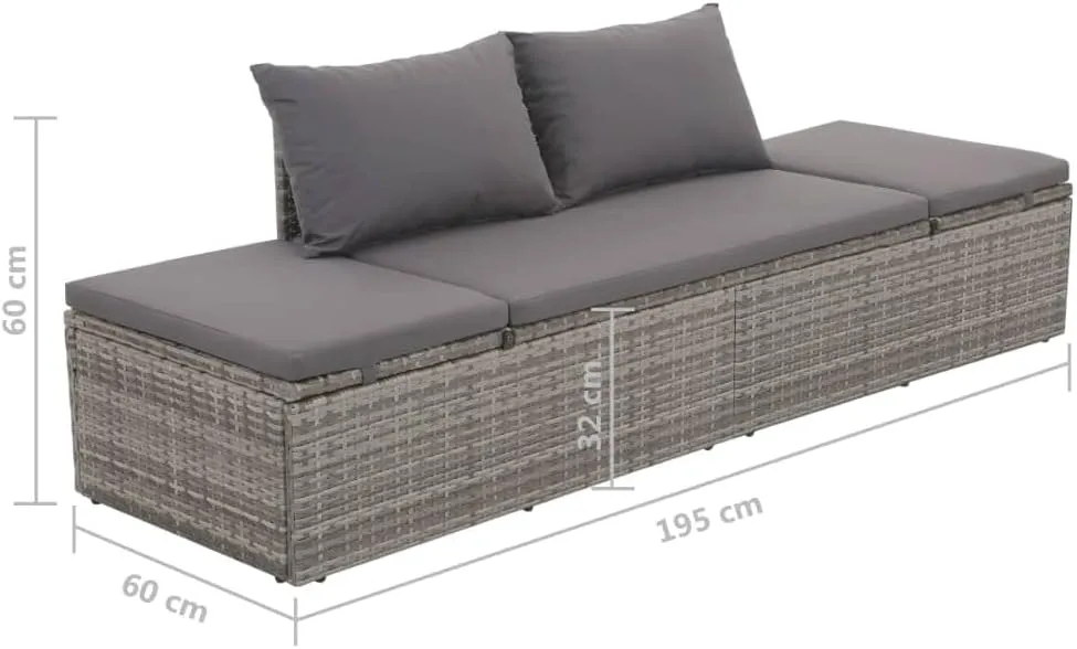 Patio Bed Gray 76.8"x23.6" Poly Rattan Outdoor daybed Camping cot Patio daybed Suitable for Decks, patios and Poolside.