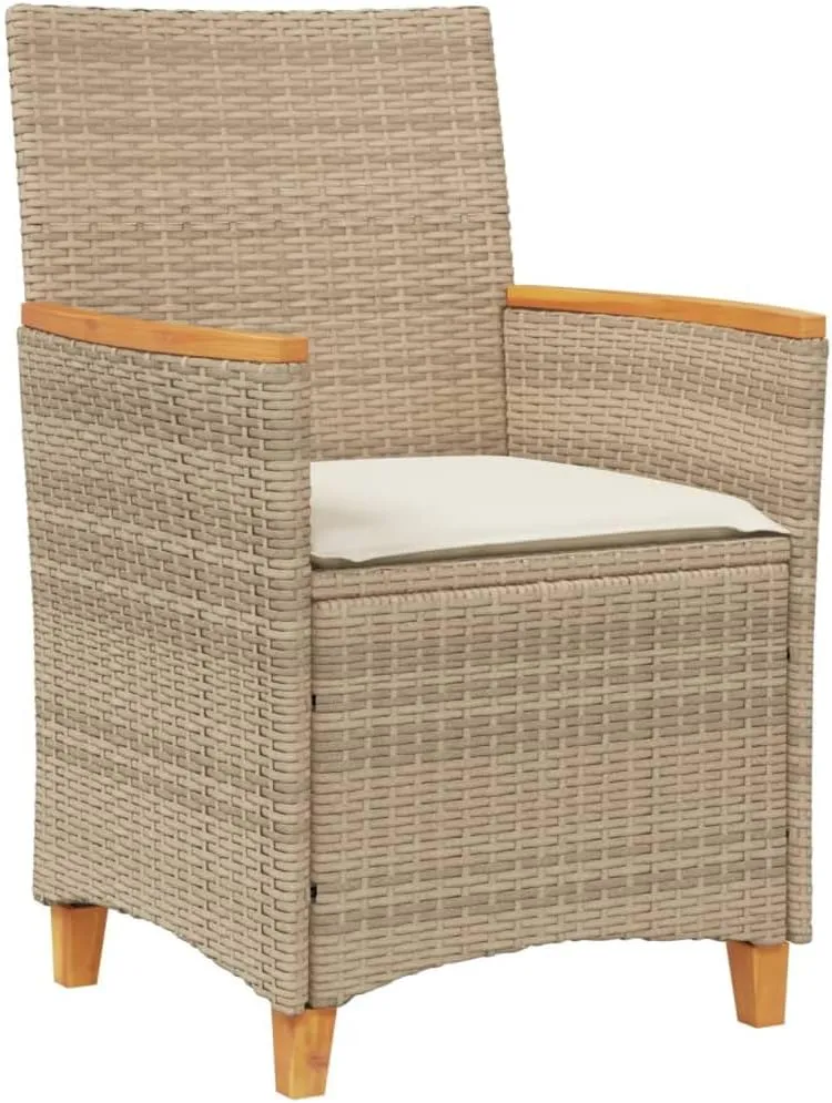 Patio Chairs with Cushions 2 PCS, Beige Poly Rattan & Solid Wood Outdoor Furniture, All-Weather Lounge Chairs for Poolside, Backyard, Deck, 242.5lb Capacity