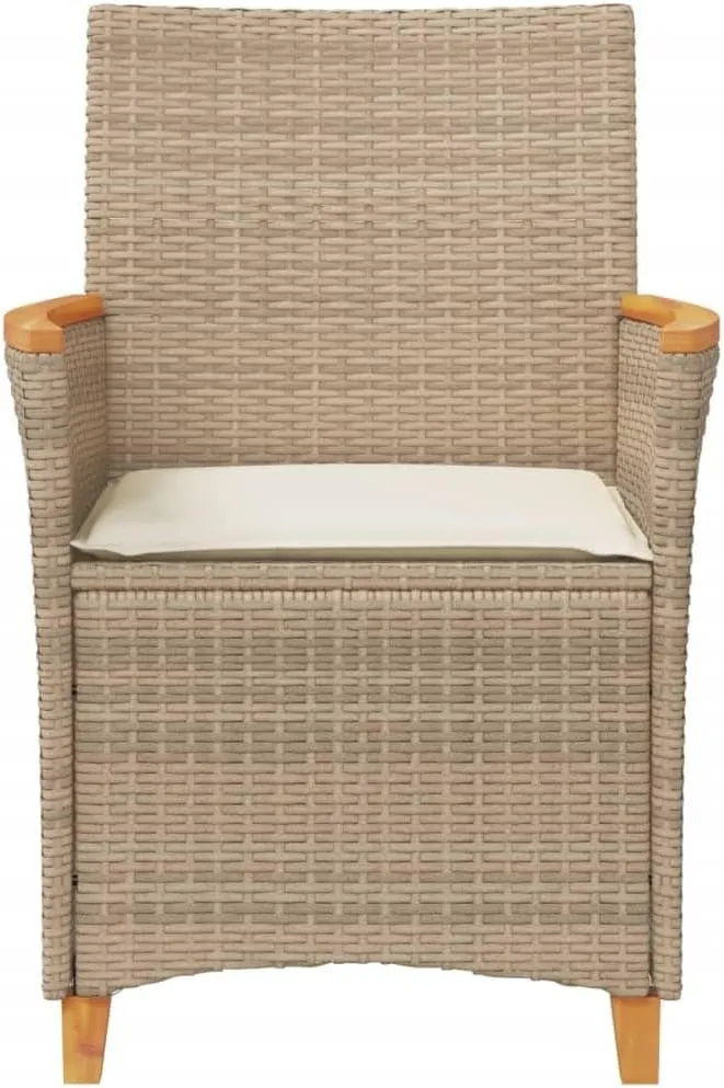 Patio Chairs with Cushions 2 PCS, Beige Poly Rattan & Solid Wood Outdoor Furniture, All-Weather Lounge Chairs for Poolside, Backyard, Deck, 242.5lb Capacity
