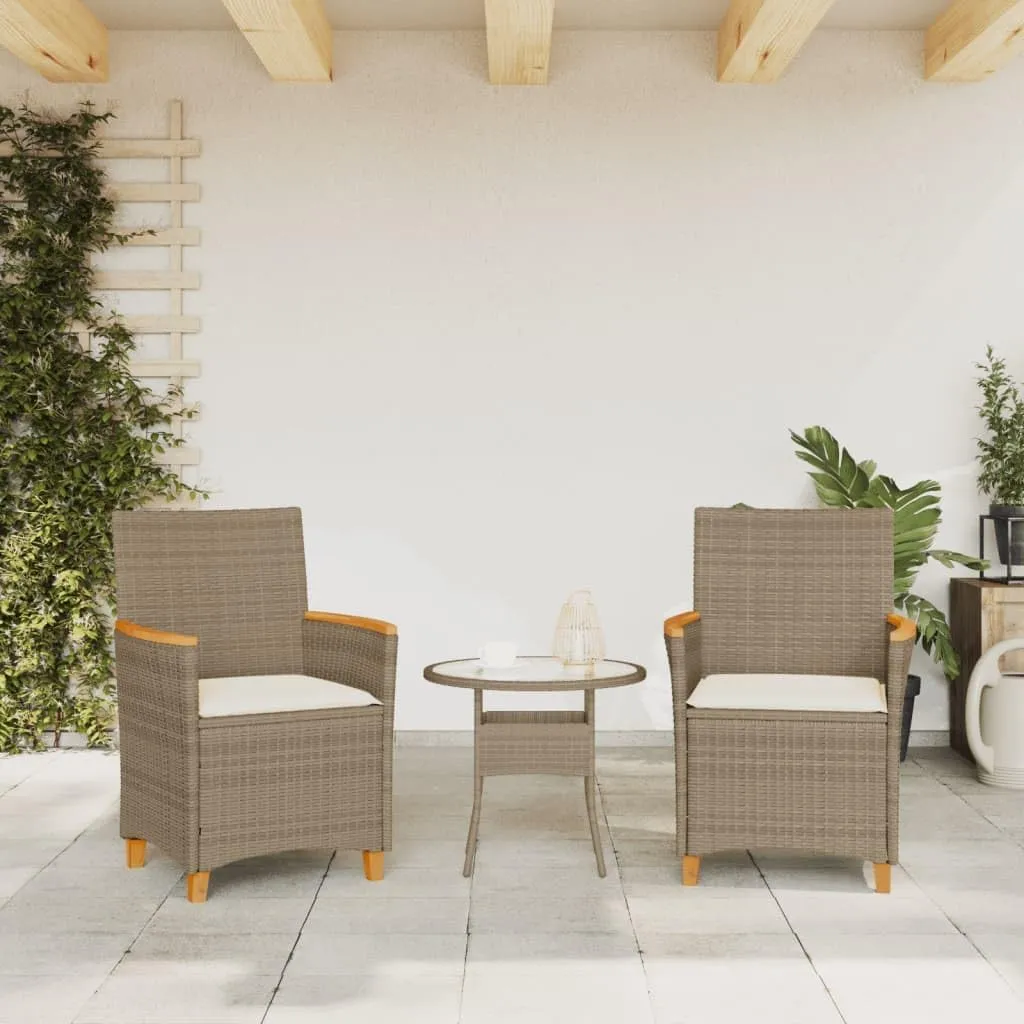 Patio Chairs with Cushions 2 PCS, Beige Poly Rattan & Solid Wood Outdoor Furniture, All-Weather Lounge Chairs for Poolside, Backyard, Deck, 242.5lb Capacity