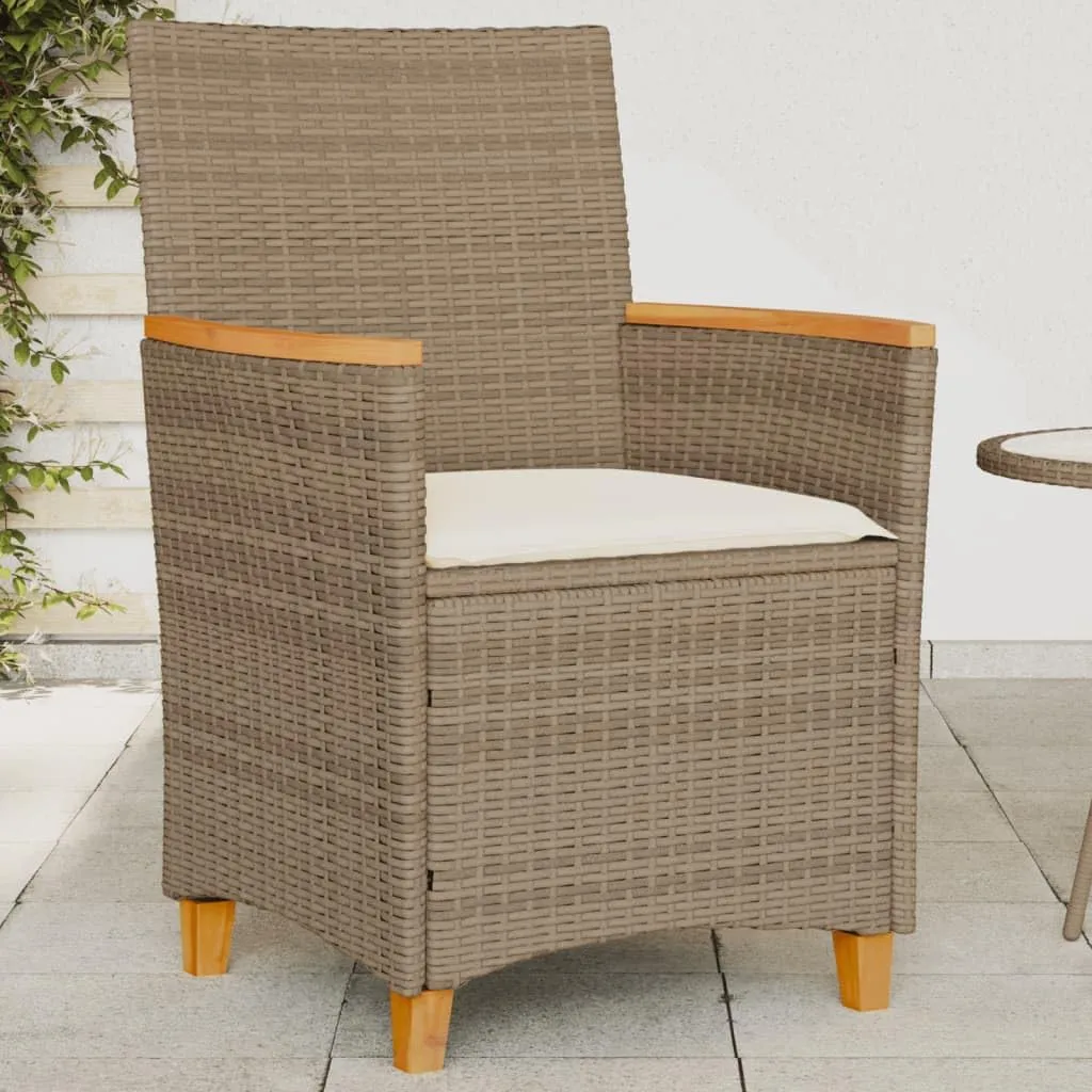 Patio Chairs with Cushions 2 PCS, Beige Poly Rattan & Solid Wood Outdoor Furniture, All-Weather Lounge Chairs for Poolside, Backyard, Deck, 242.5lb Capacity