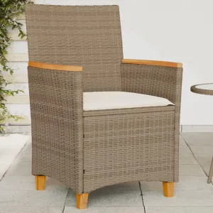 Patio Chairs with Cushions 2 PCS, Beige Poly Rattan & Solid Wood Outdoor Furniture, All-Weather Lounge Chairs for Poolside, Backyard, Deck, 242.5lb Capacity