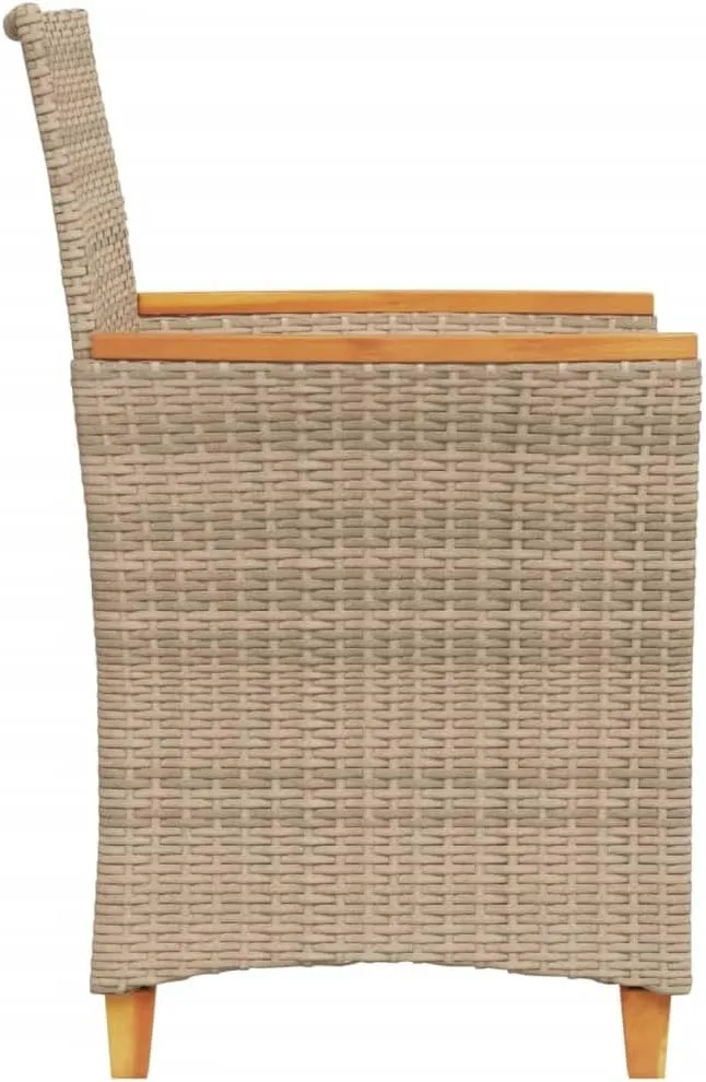 Patio Chairs with Cushions 2 PCS, Beige Poly Rattan & Solid Wood Outdoor Furniture, All-Weather Lounge Chairs for Poolside, Backyard, Deck, 242.5lb Capacity