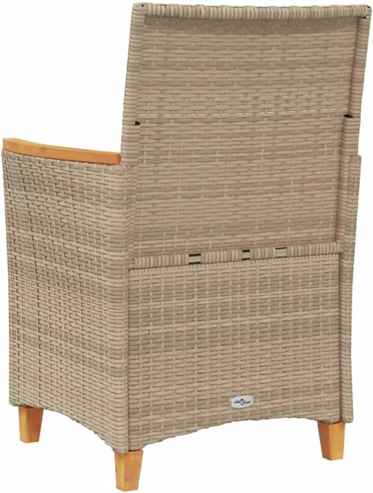 Patio Chairs with Cushions 2 PCS, Beige Poly Rattan & Solid Wood Outdoor Furniture, All-Weather Lounge Chairs for Poolside, Backyard, Deck, 242.5lb Capacity