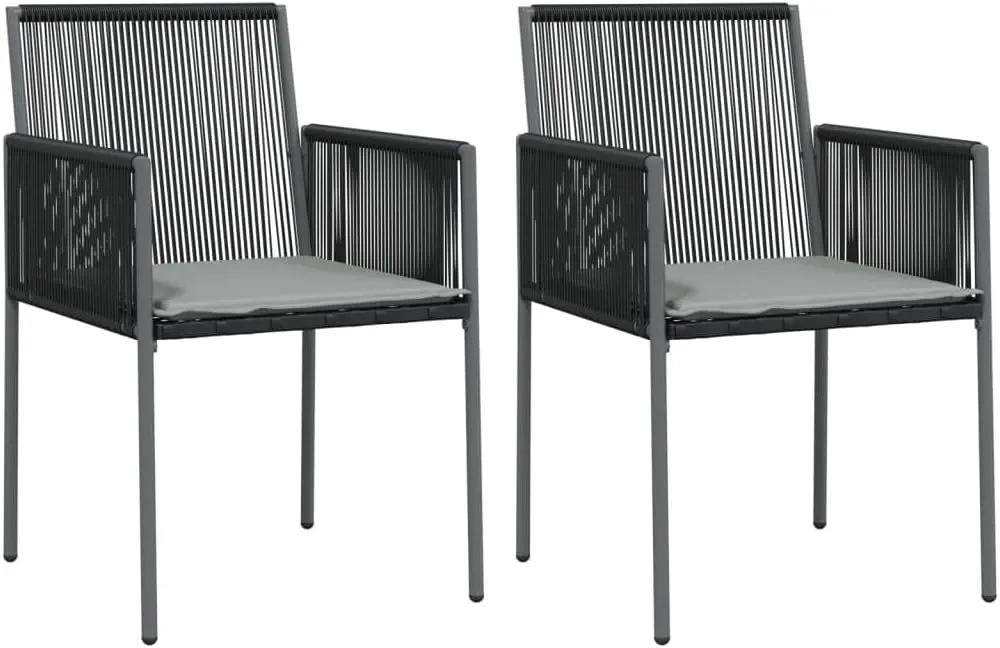 Patio Chairs with Cushions 2 PCS Black PE Rattan Outdoor Lounge Chairs for Garden Pool Beach 21.3"x23.8"x32.9" Weather Resistant Steel Frame