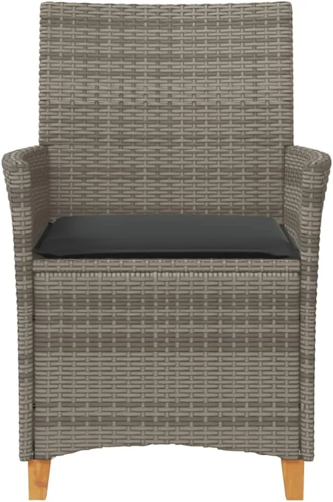 Patio Chairs with Cushions 2-Piece Set Gray PE Rattan & Solid Wood Outdoor Furniture for Backyard, Poolside, Garden Lounge Chairs with Weather-Resistant Design