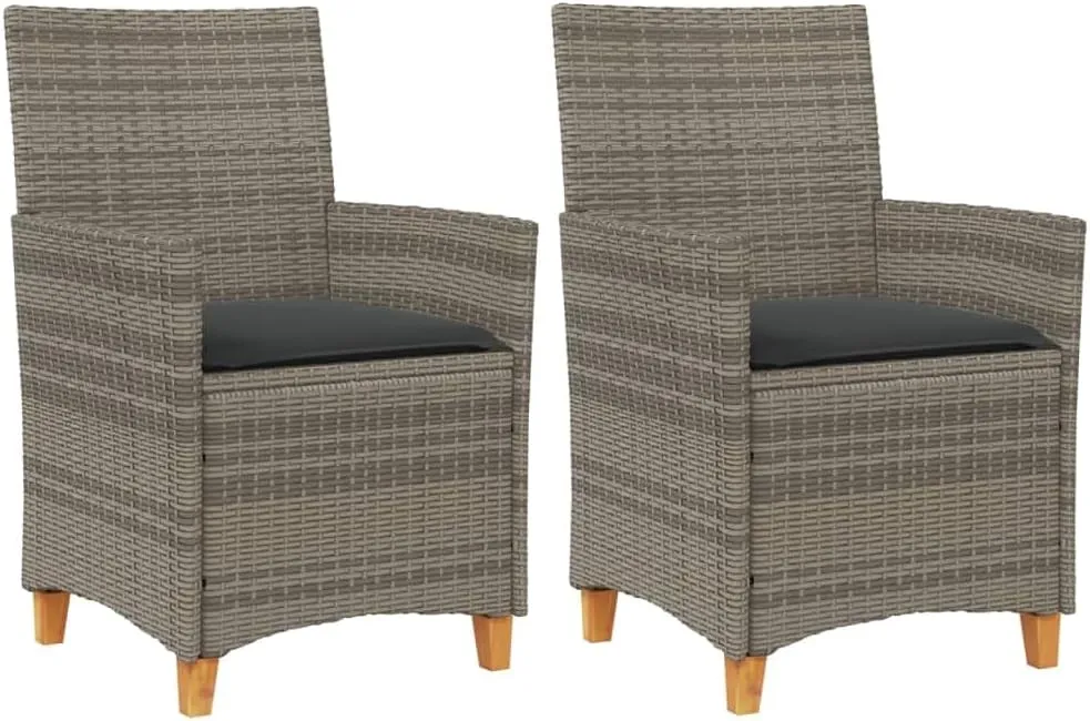 Patio Chairs with Cushions 2-Piece Set Gray PE Rattan & Solid Wood Outdoor Furniture for Backyard, Poolside, Garden Lounge Chairs with Weather-Resistant Design