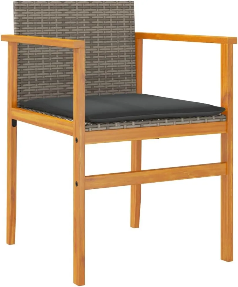 Patio Chairs with Cushions 2-Piece Set, Gray PE Rattan Outdoor Furniture with Acacia Wood Frame & Removable Seat Cushions for Garden, Poolside, Backyard