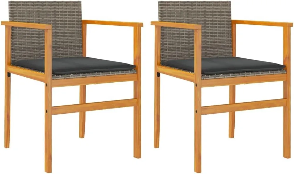 Patio Chairs with Cushions 2-Piece Set, Gray PE Rattan Outdoor Furniture with Acacia Wood Frame & Removable Seat Cushions for Garden, Poolside, Backyard