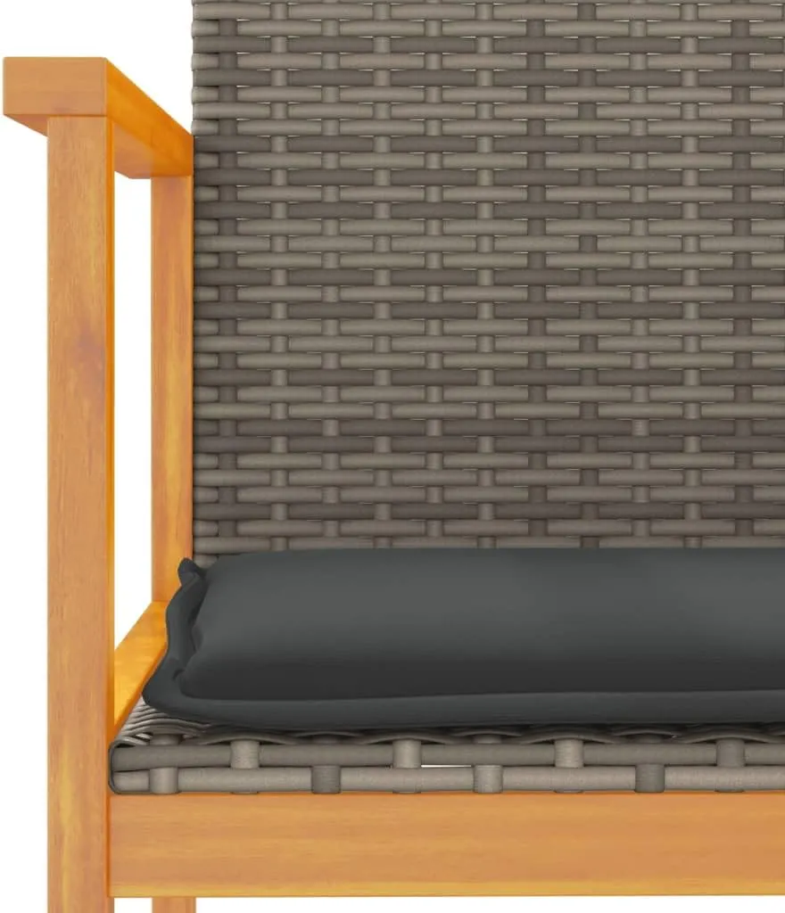 Patio Chairs with Cushions 2-Piece Set, Gray PE Rattan Outdoor Furniture with Acacia Wood Frame & Removable Seat Cushions for Garden, Poolside, Backyard