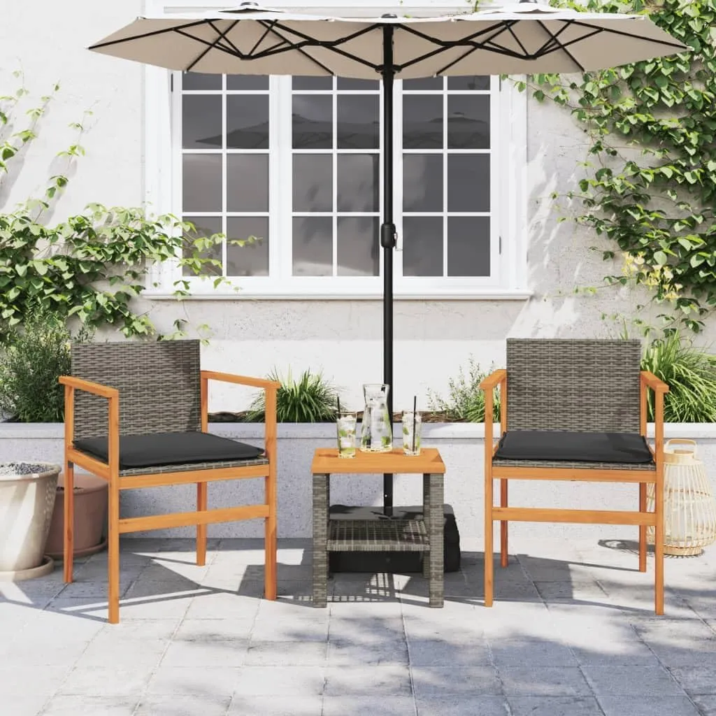 Patio Chairs with Cushions 2-Piece Set, Gray PE Rattan Outdoor Furniture with Acacia Wood Frame & Removable Seat Cushions for Garden, Poolside, Backyard