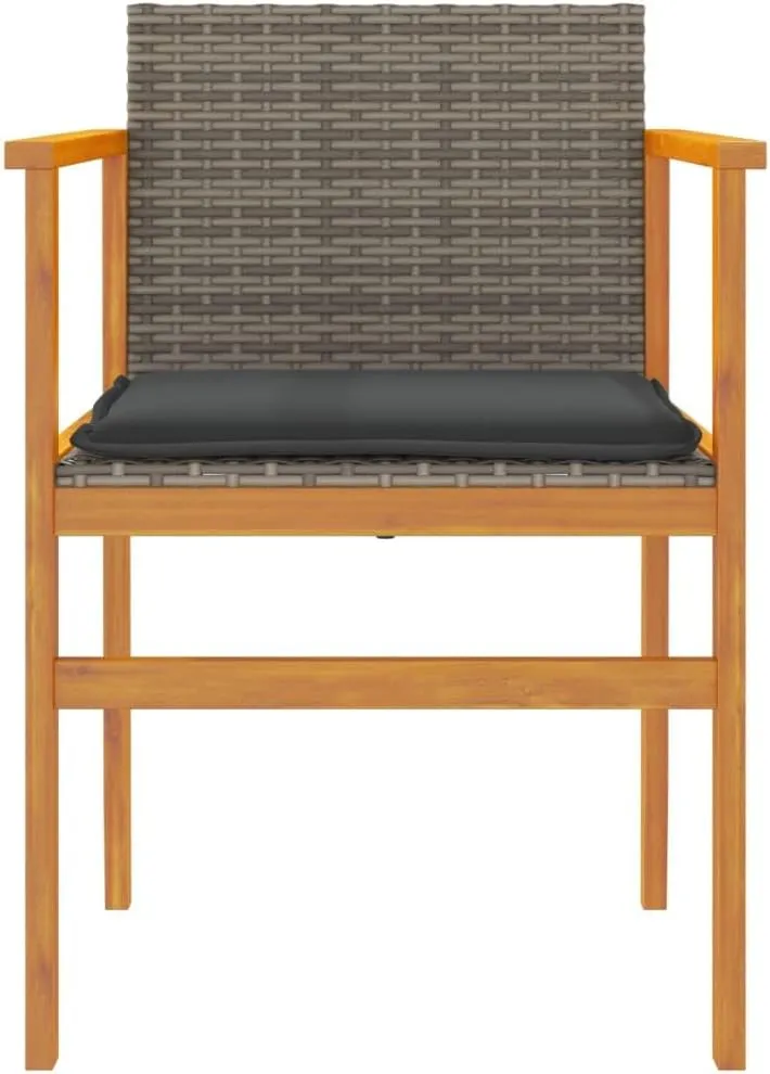 Patio Chairs with Cushions 2-Piece Set, Gray PE Rattan Outdoor Furniture with Acacia Wood Frame & Removable Seat Cushions for Garden, Poolside, Backyard