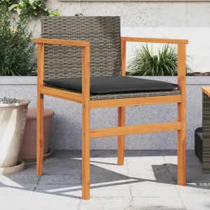 Patio Chairs with Cushions 2-Piece Set, Gray PE Rattan Outdoor Furniture with Acacia Wood Frame & Removable Seat Cushions for Garden, Poolside, Backyard