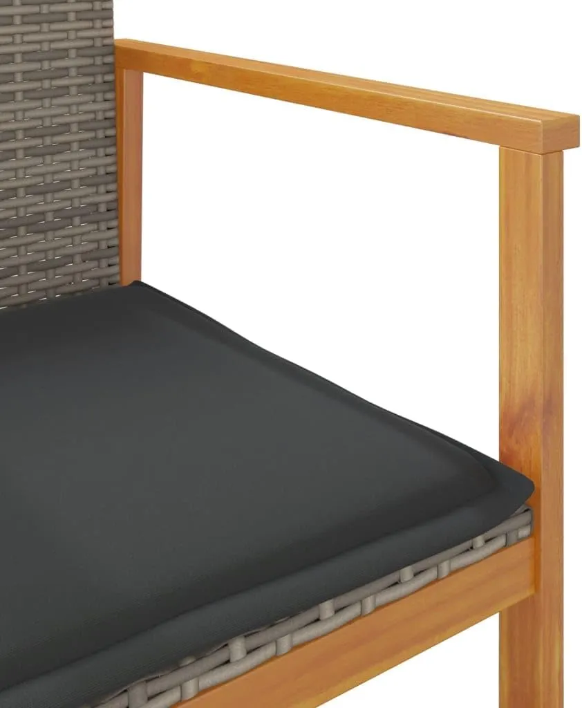 Patio Chairs with Cushions 2-Piece Set, Gray PE Rattan Outdoor Furniture with Acacia Wood Frame & Removable Seat Cushions for Garden, Poolside, Backyard