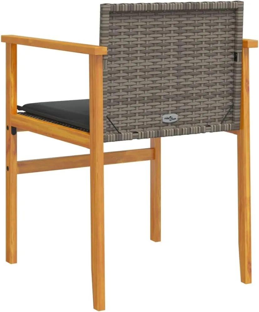 Patio Chairs with Cushions 2-Piece Set, Gray PE Rattan Outdoor Furniture with Acacia Wood Frame & Removable Seat Cushions for Garden, Poolside, Backyard