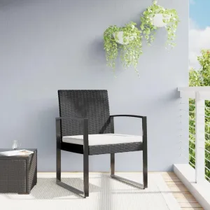 Patio Dining Chairs 2 Pcs Black PP Rattan Outdoor Furniture Set with Cushions, Steel Frame & All-Weather Design for Garden, Poolside, Backyard