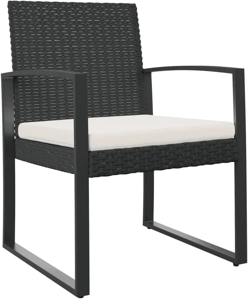 Patio Dining Chairs 2 Pcs Black PP Rattan Outdoor Furniture Set with Cushions, Steel Frame & All-Weather Design for Garden, Poolside, Backyard