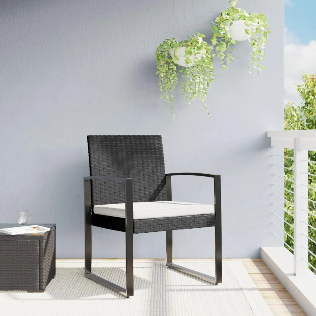 Patio Dining Chairs 2 Pcs Black PP Rattan Outdoor Furniture Set with Cushions, Steel Frame & All-Weather Design for Garden, Poolside, Backyard