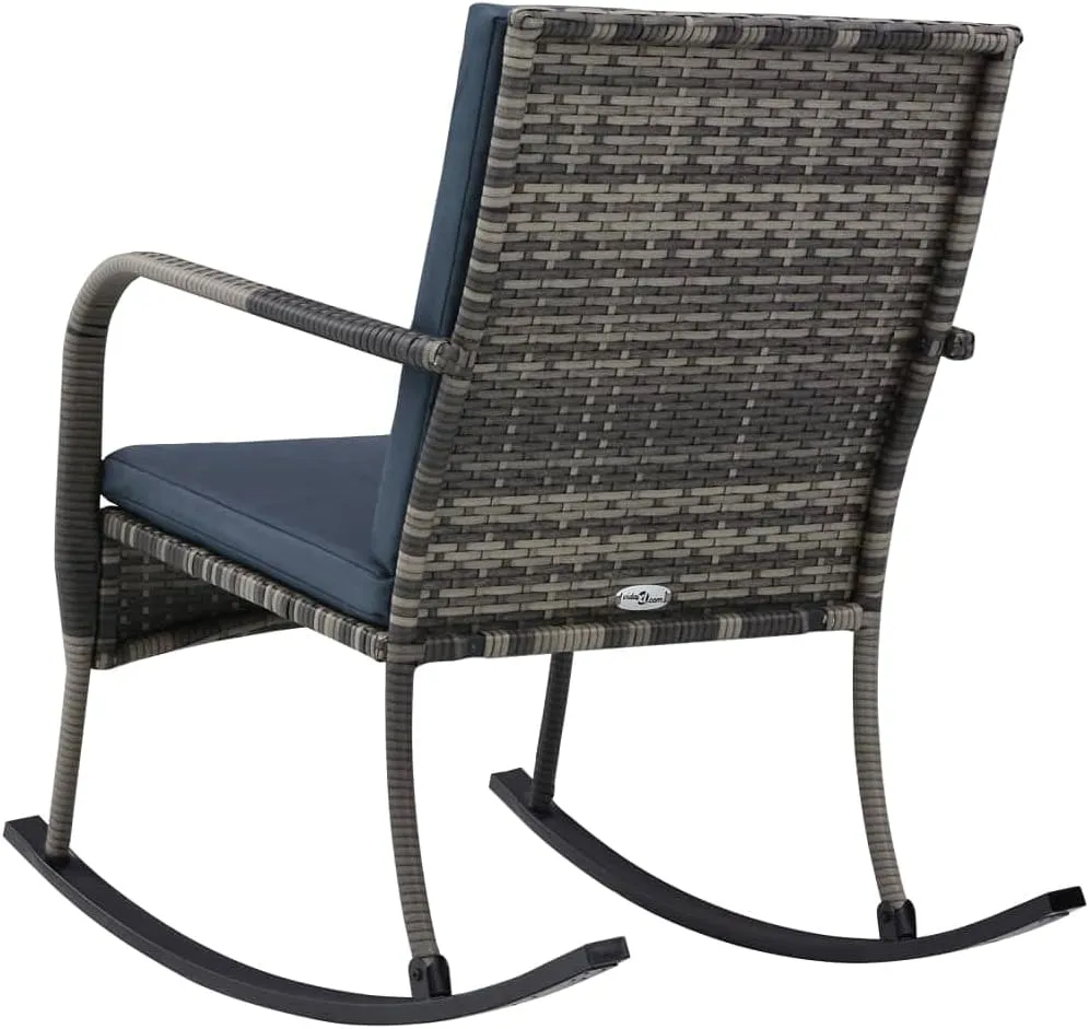 PE Rattan Rocking Chair with Removable Cushions Anthracite Outdoor Patio Furniture Lounge Chair for Garden, Poolside & Indoor Use 39.8" D Steel Frame
