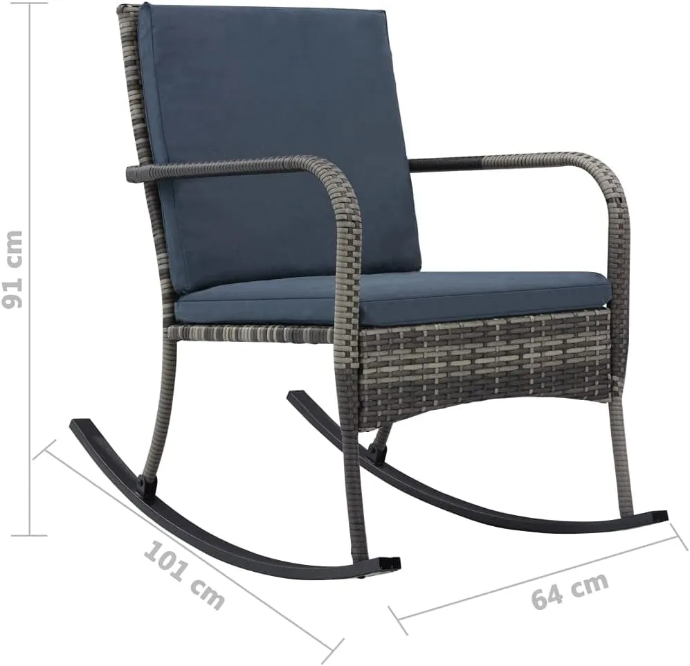 PE Rattan Rocking Chair with Removable Cushions Anthracite Outdoor Patio Furniture Lounge Chair for Garden, Poolside & Indoor Use 39.8" D Steel Frame