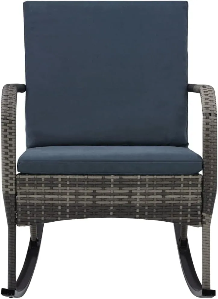 PE Rattan Rocking Chair with Removable Cushions Anthracite Outdoor Patio Furniture Lounge Chair for Garden, Poolside & Indoor Use 39.8" D Steel Frame