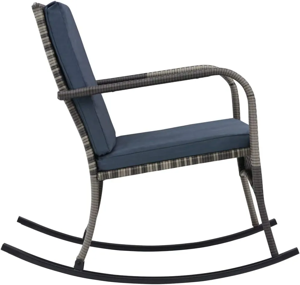 PE Rattan Rocking Chair with Removable Cushions Anthracite Outdoor Patio Furniture Lounge Chair for Garden, Poolside & Indoor Use 39.8" D Steel Frame