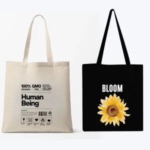 Peach Blossom Women's Cotton Printed Tote Bag With Zipper and Pouch | Pack Of 2 Combo