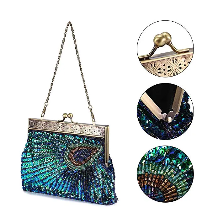Peacock Sequined Clutch