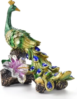 Peacocks Statue Decor,Animal Sculpture Modern Resin Accent-Hallway Livingroom Bedroom Kidsroom Home Office Desktop Versatile Style Ornaments-Gorgeous Artistic Birds Gift-5 1/2 inchs