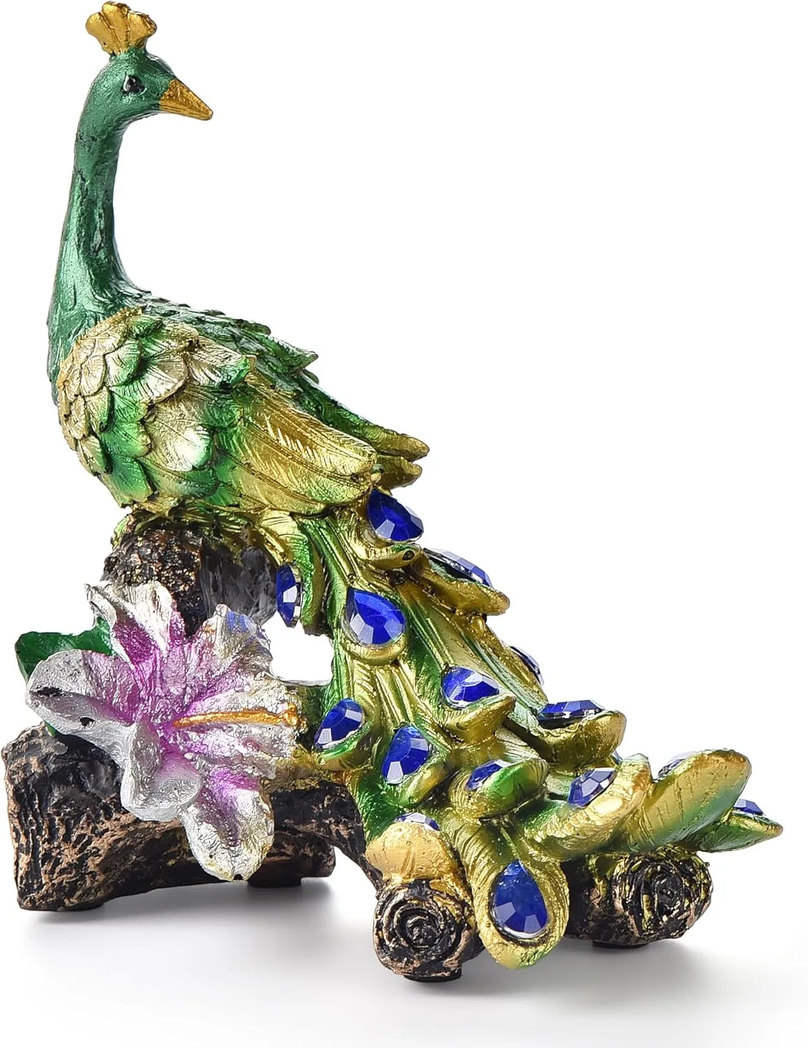 Peacocks Statue Decor,Animal Sculpture Modern Resin Accent-Hallway Livingroom Bedroom Kidsroom Home Office Desktop Versatile Style Ornaments-Gorgeous Artistic Birds Gift-5 1/2 inchs