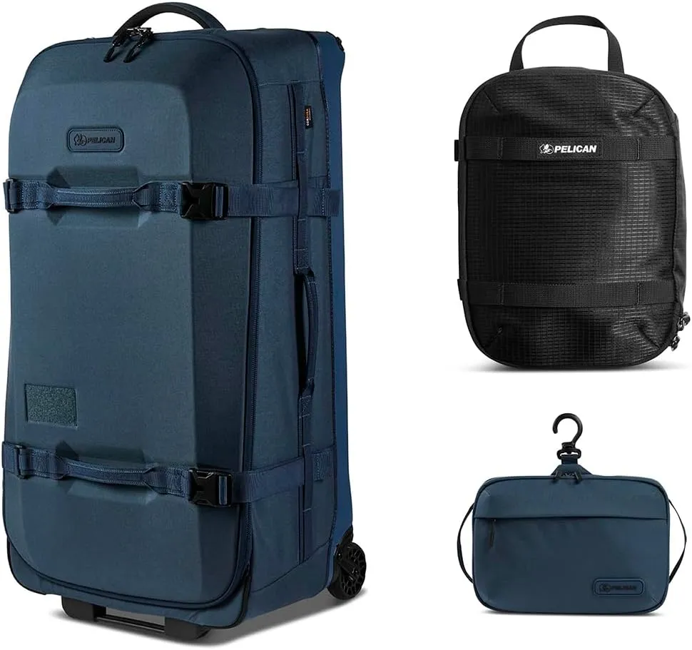 Pelican Aegis HY32 32" Wheeled Check-In Roller Hybrid Duffel Bag, Indigo Blue, Bundle with SPL ModPak Storage Pouch and SXH5 Protective Cross Body Sling Bag