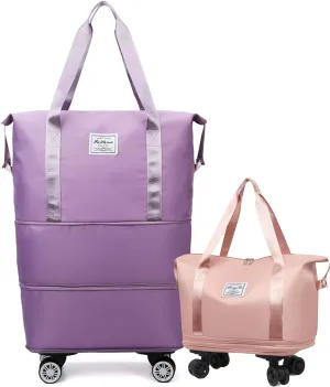 Pepepo Travel Bag with Wheels, 2025 New Large Capacity Travel Bag, Expandable and Foldable Luggage Bags, With Dry and Wet Separation Layer, Durable & Multi-functional Design (Violet)
