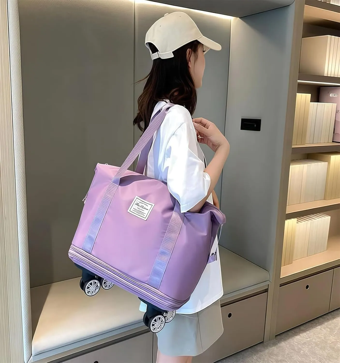 Pepepo Travel Bag with Wheels, 2025 New Large Capacity Travel Bag, Expandable and Foldable Luggage Bags, With Dry and Wet Separation Layer, Durable & Multi-functional Design (Violet)