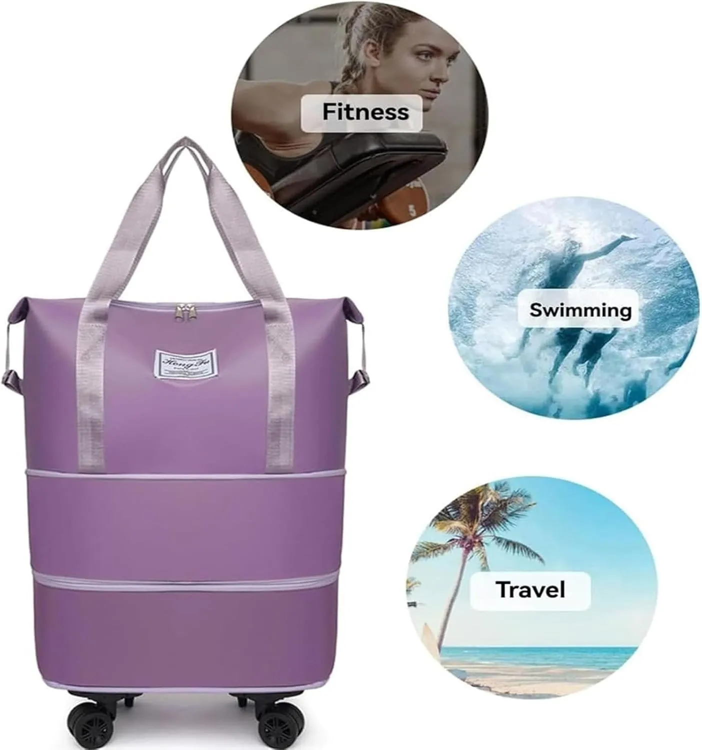 Pepepo Travel Bag with Wheels, 2025 New Large Capacity Travel Bag, Expandable and Foldable Luggage Bags, With Dry and Wet Separation Layer, Durable & Multi-functional Design (Violet)