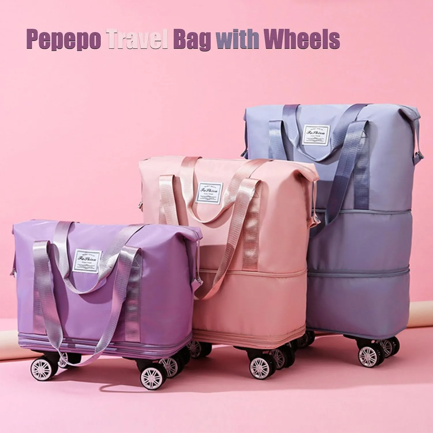 Pepepo Travel Bag with Wheels, Large Capacity Expandable Duffle, Removable Universal Wheels, Wet Dry Compartments (Deep Blue)
