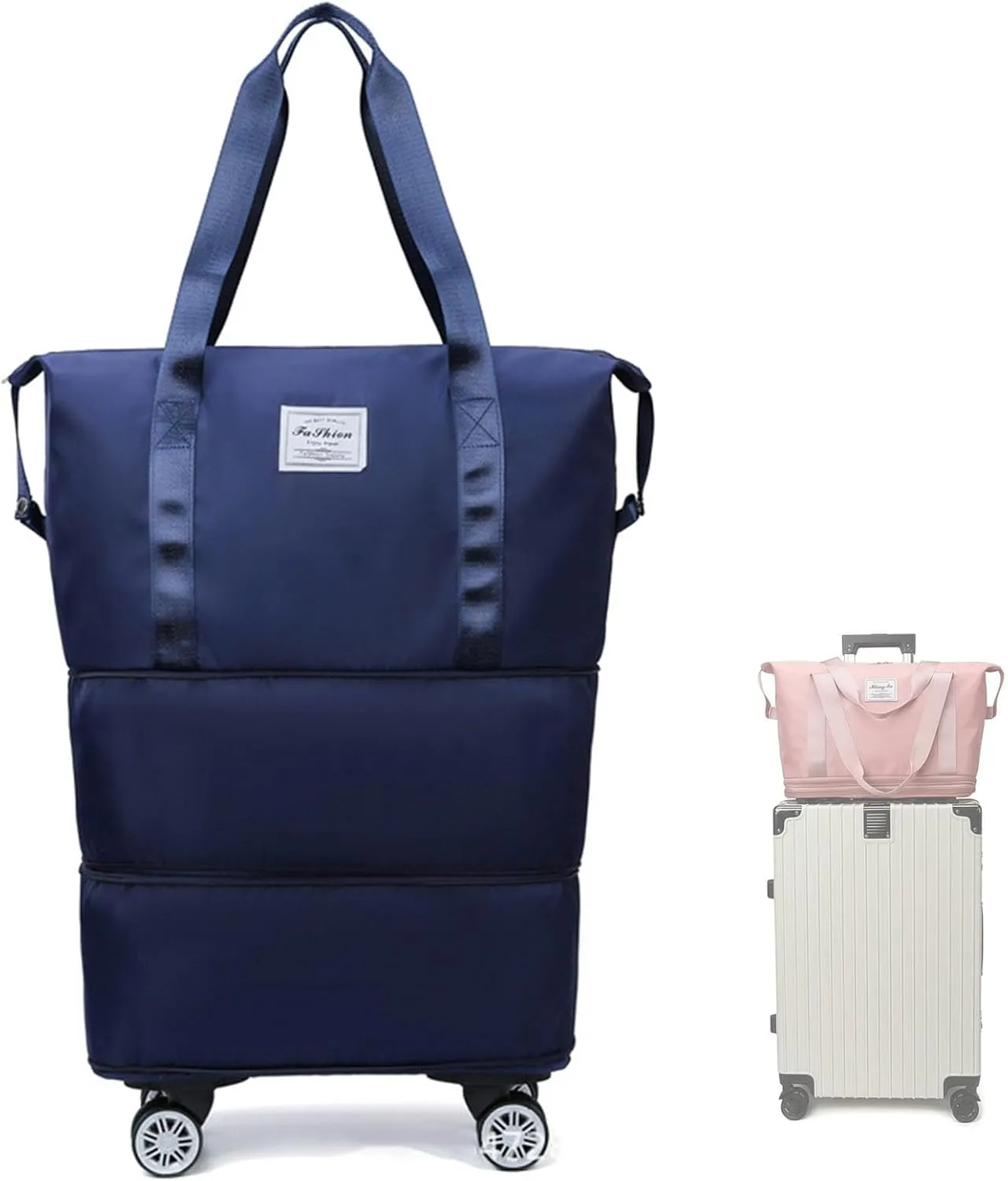 Pepepo Travel Bag with Wheels, Large Capacity Expandable Duffle, Removable Universal Wheels, Wet Dry Compartments (Deep Blue)
