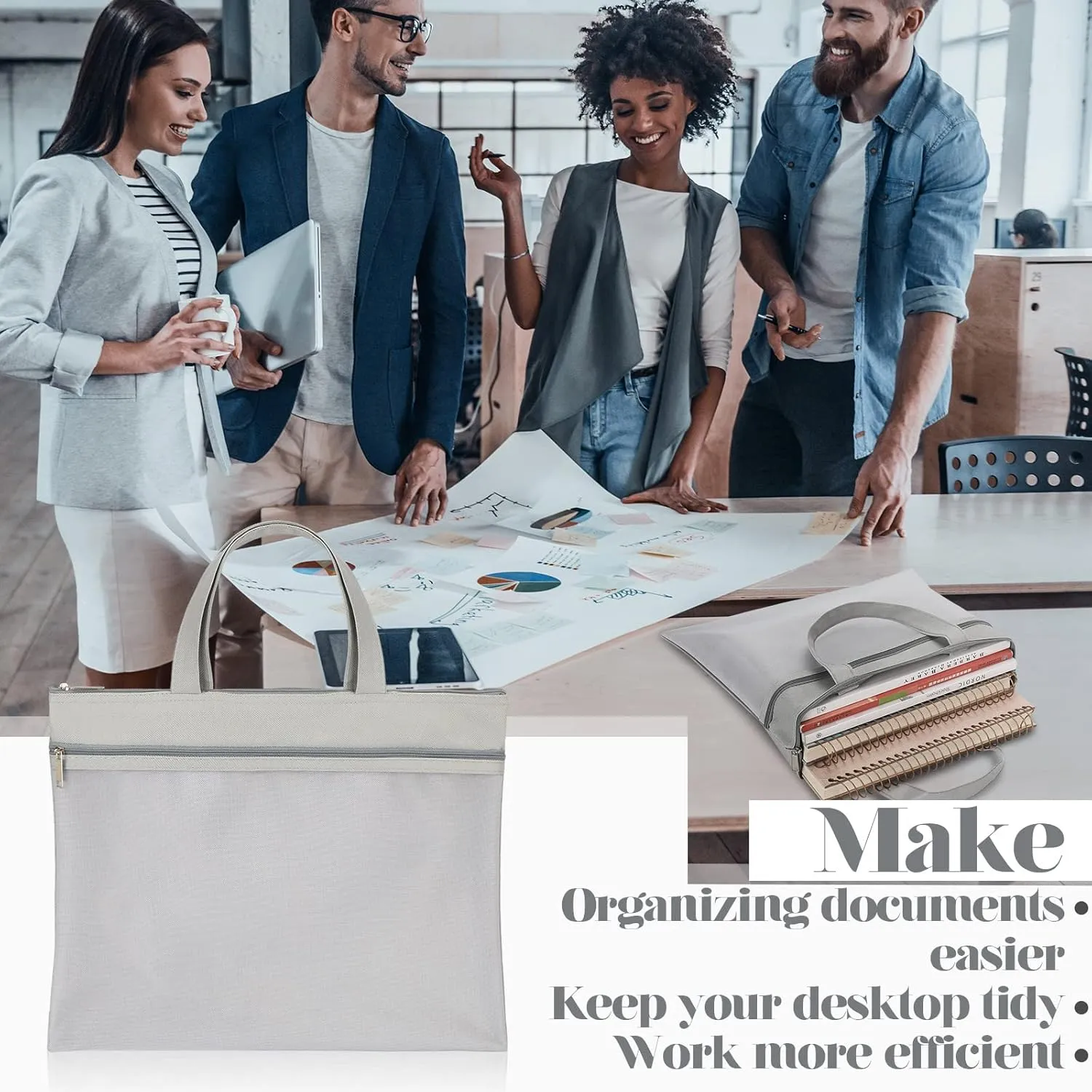 PerKoop 4 Pcs 11x13.7 in Mesh Zipper Pouch with Handle Zipper Mesh Bag A4 Foldable Pocket Document Bag Waterproof Document Storage Supply Organizers for Project Papers Books, 4 Colors