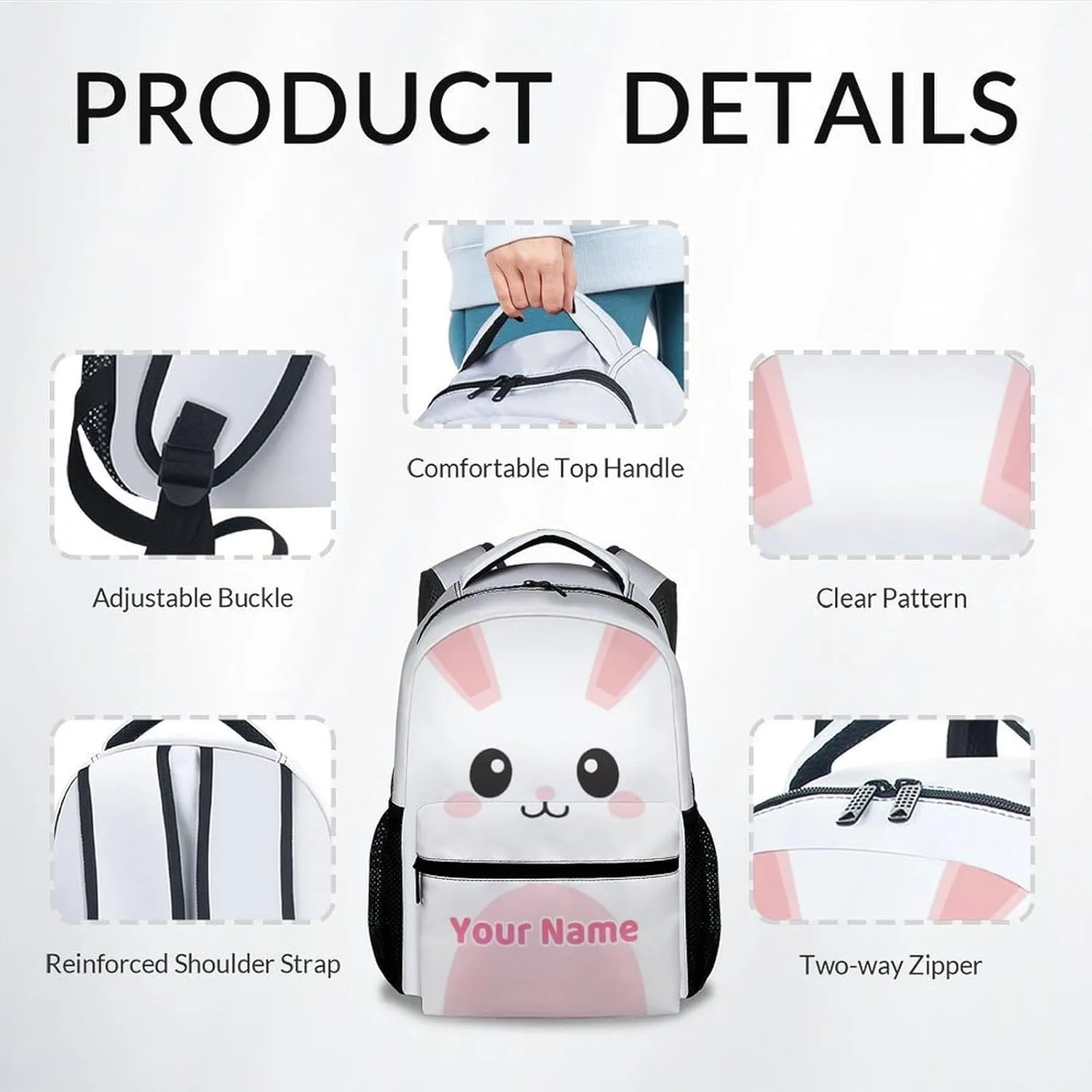 Personalized Backpack - 17 Inch Large Capacity Bunny Bookbag - Lightweight Kids' Backpacks for Elementary, Preschool & Travel