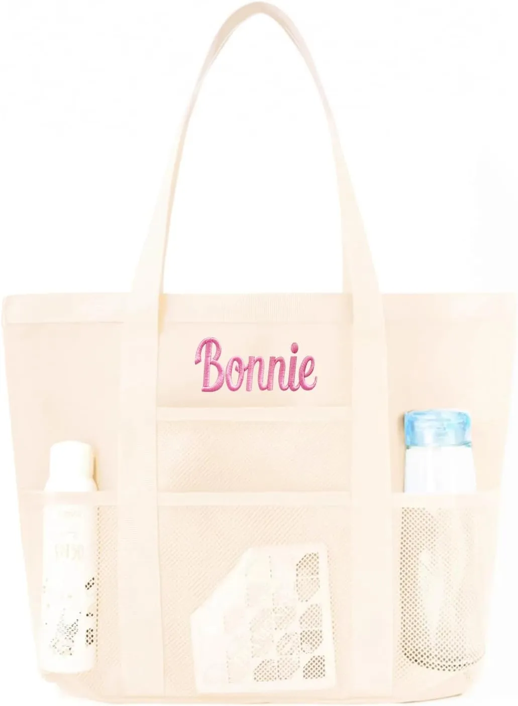 Personalized Beach Tote Bag for Women Custom Embroidered Name Large Mesh Sandproof Swim Bag, Foldable Travel Tote