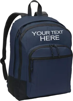 Personalized Customized Basic Classic Navy College Backpacks - Add Your Embroidered Name