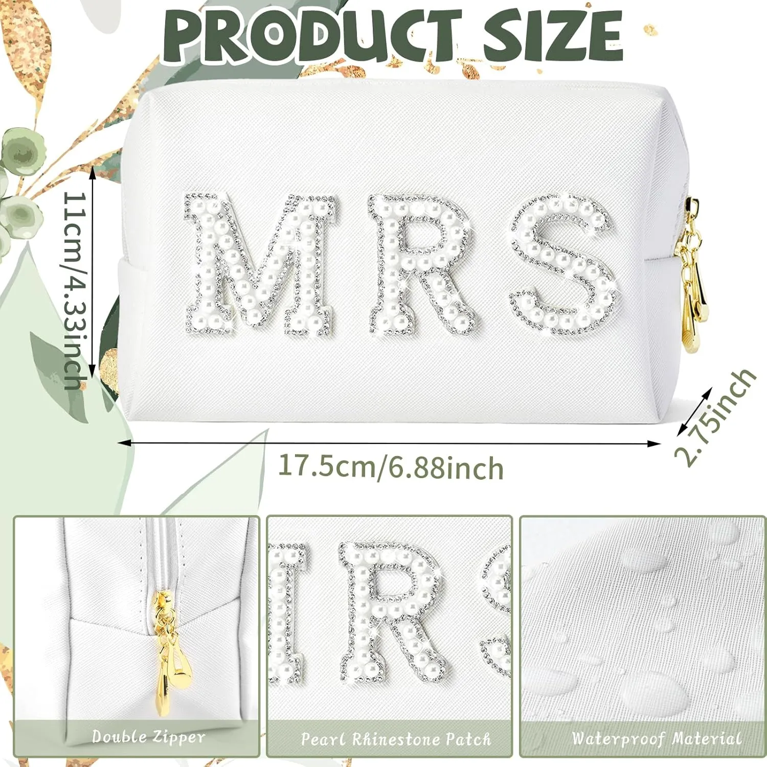 Personalized Initial Letter H Wedding Bride Slippers, Bride to Be Gifts, Bridal Shower Gifts, Bride Hair Clip MRS Makeup Bag
