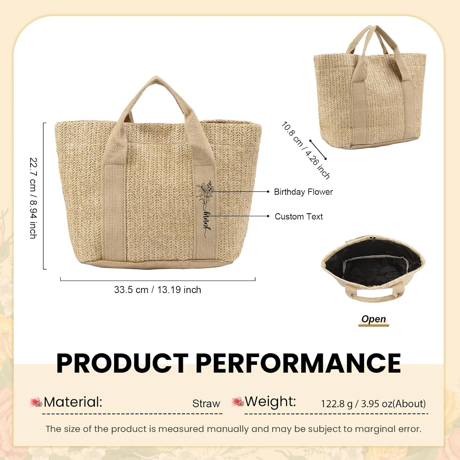 Personalized Straw Tote Bag for Women, Custom Name Beach Bag Large Tote Bag for Women, Teacher, Mother’s Day Gift