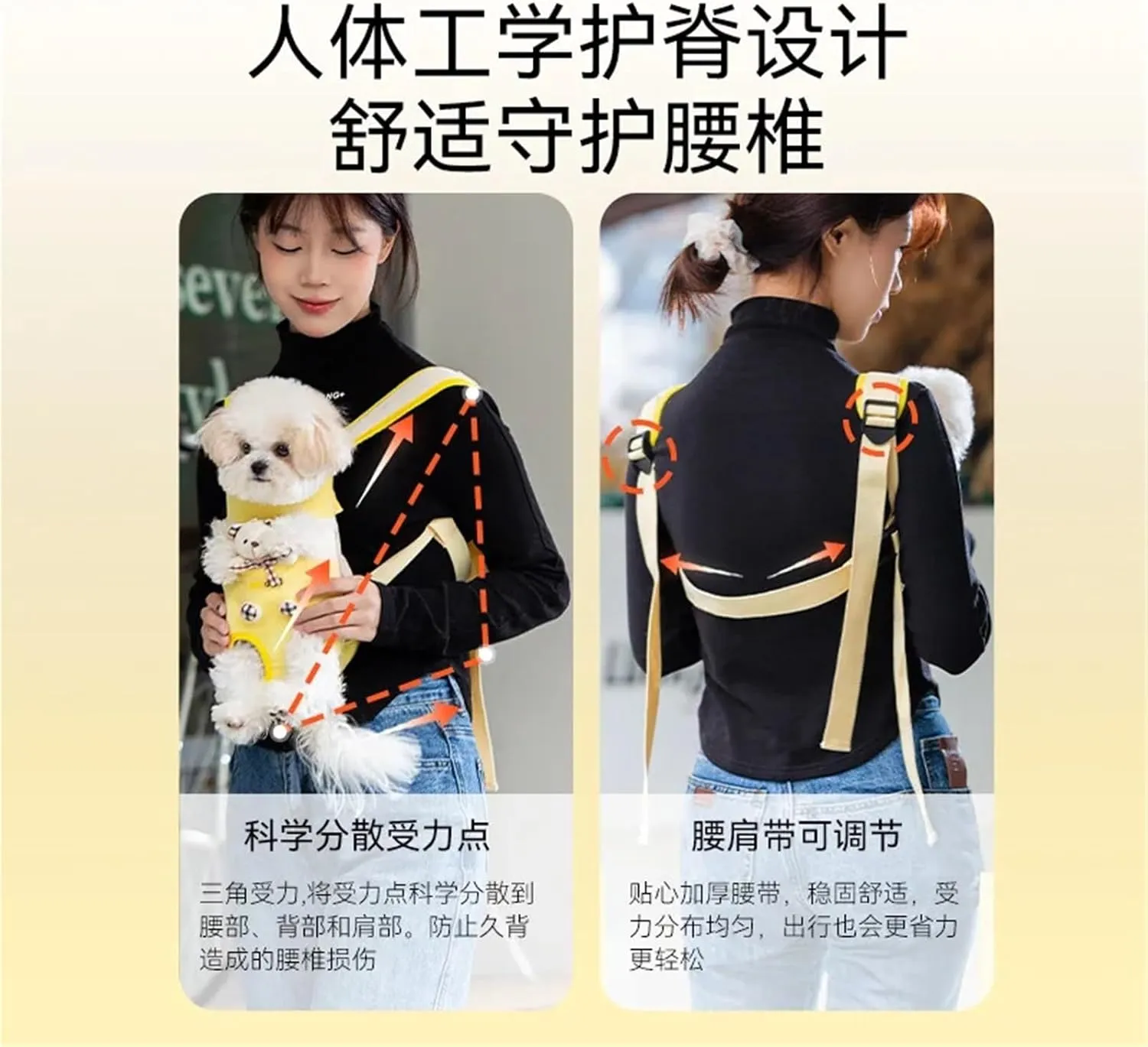 Pet Dog Hand Bag Carrier for Dogs Portable Four-Legged Puppy Straddle Packs Shoulder Bag Vest Traction Rope for Yorkshire(Small,0.5-2kg)