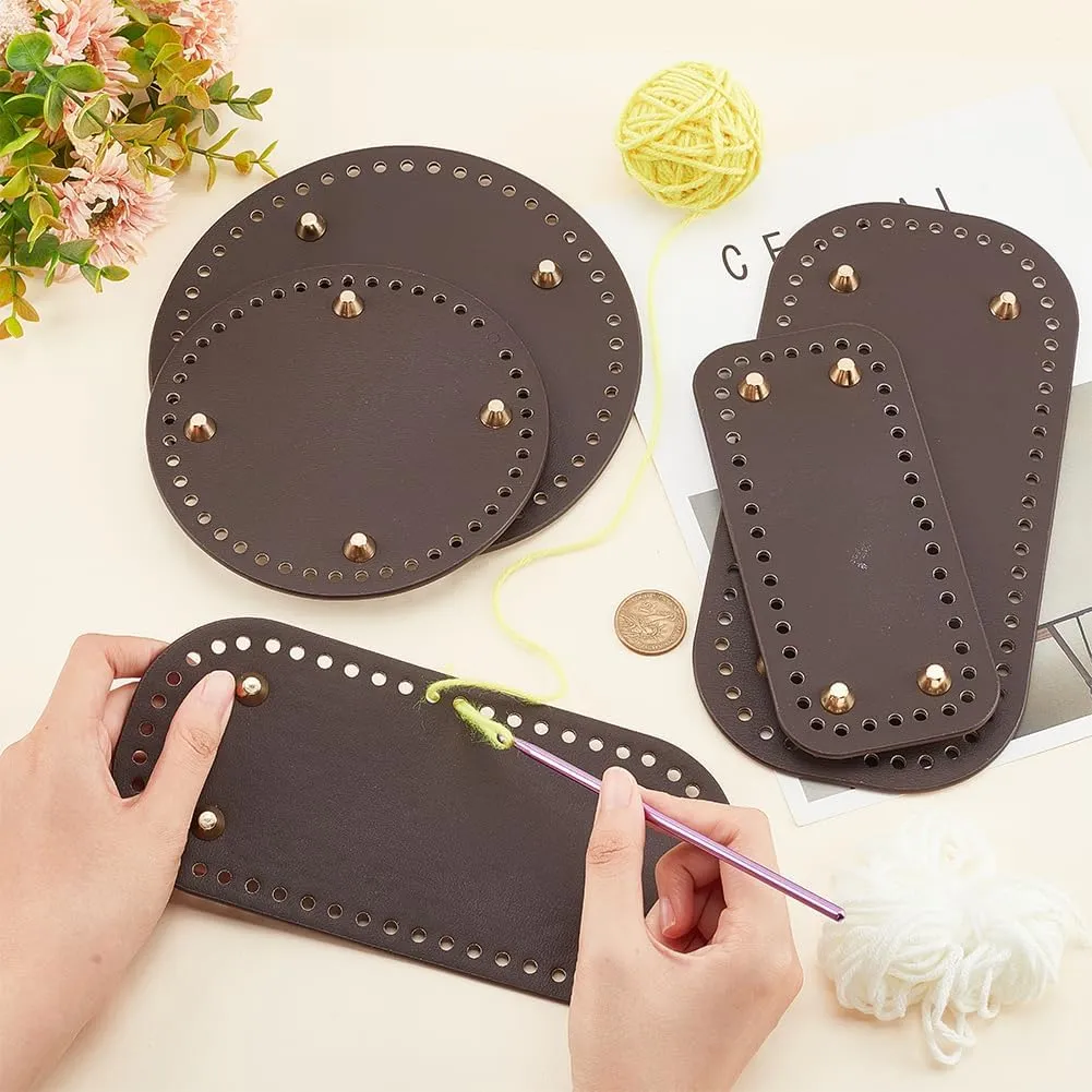 PH PandaHall 5pcs Purse Bottom for Crochet, 3 Shapes Bag Bottom Oval/Round/Rectangle Leather Bottom Shaper Pads for Bags Cushion Base for DIY Crochet Bag Shoulder Bags Purse Making, Coffee Color