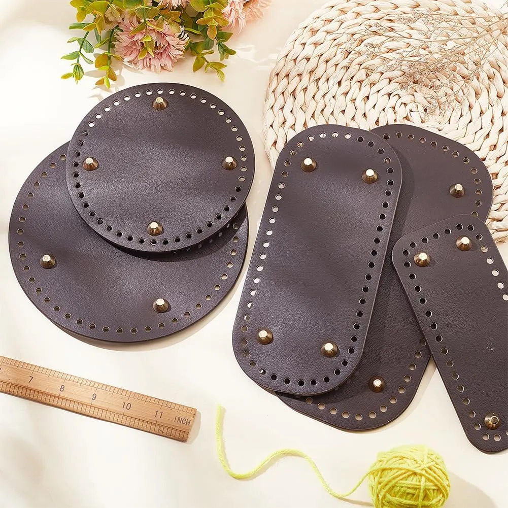 PH PandaHall 5pcs Purse Bottom for Crochet, 3 Shapes Bag Bottom Oval/Round/Rectangle Leather Bottom Shaper Pads for Bags Cushion Base for DIY Crochet Bag Shoulder Bags Purse Making, Coffee Color