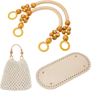 PH PandaHall Crochet Bag Bottom with Beaded Bag Handles, Oval PU Leather Bag Bottom Base Pad Shaper Purse Handles Replacement for DIY Customed Bag Shoulder Bags Purse Making