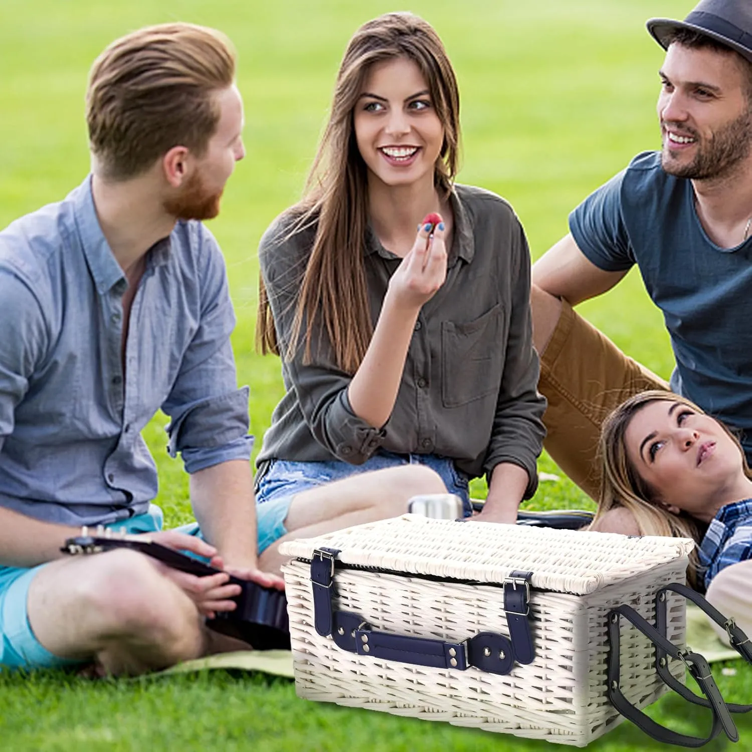 Picnic Basket for 4 Persons Willow Weaving Picnic Set with Cooler Insulation Bag and Waterproof Picnic mat Picnic Baskets for Camping,Wedding,Summer Beach, Outdoor,Birthday Gifts