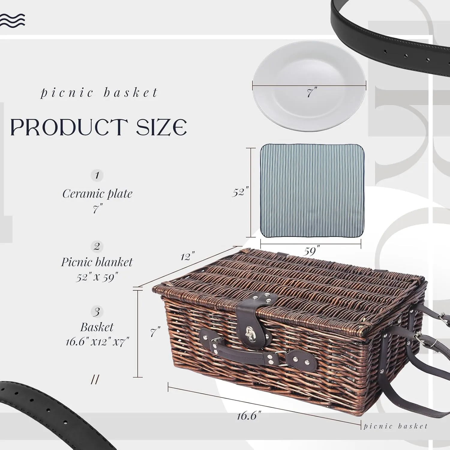 Picnic Basket for 4 Persons Willow Weaving Picnic Set with Cooler Insulation Bag and Waterproof Picnic mat Picnic Baskets for Camping,Wedding,Summer Beach, Outdoor,Birthday Gifts